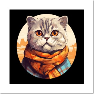 Scottish Fold Cat with Scarf Posters and Art